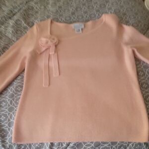 LOFT Pink Crew Neck Sweater with Bow Detail